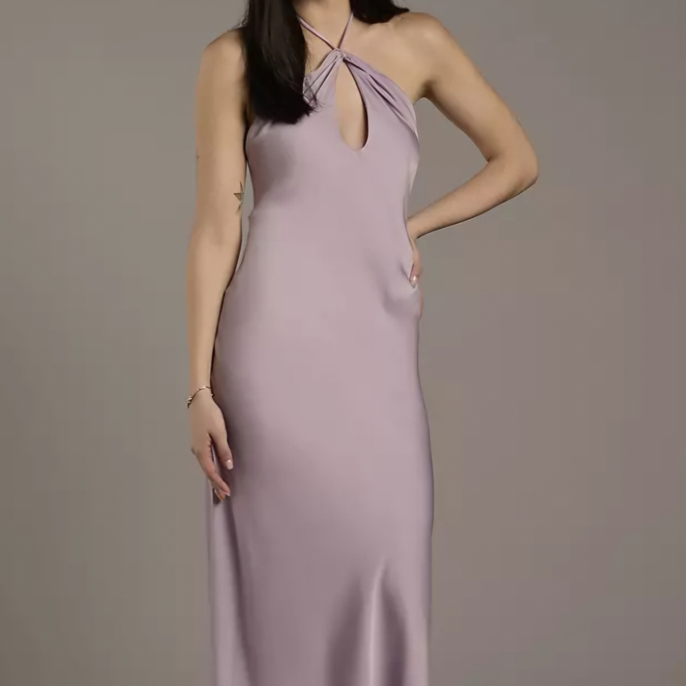 charmeuse teardrop keyhole halter sheath dress